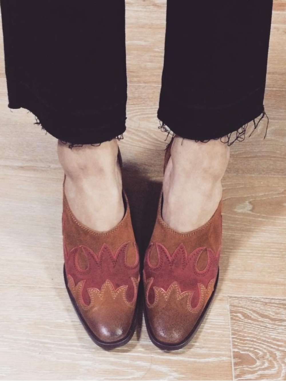 Free People Womens Two-Tone western chunky heel boot burnt orange and pink
